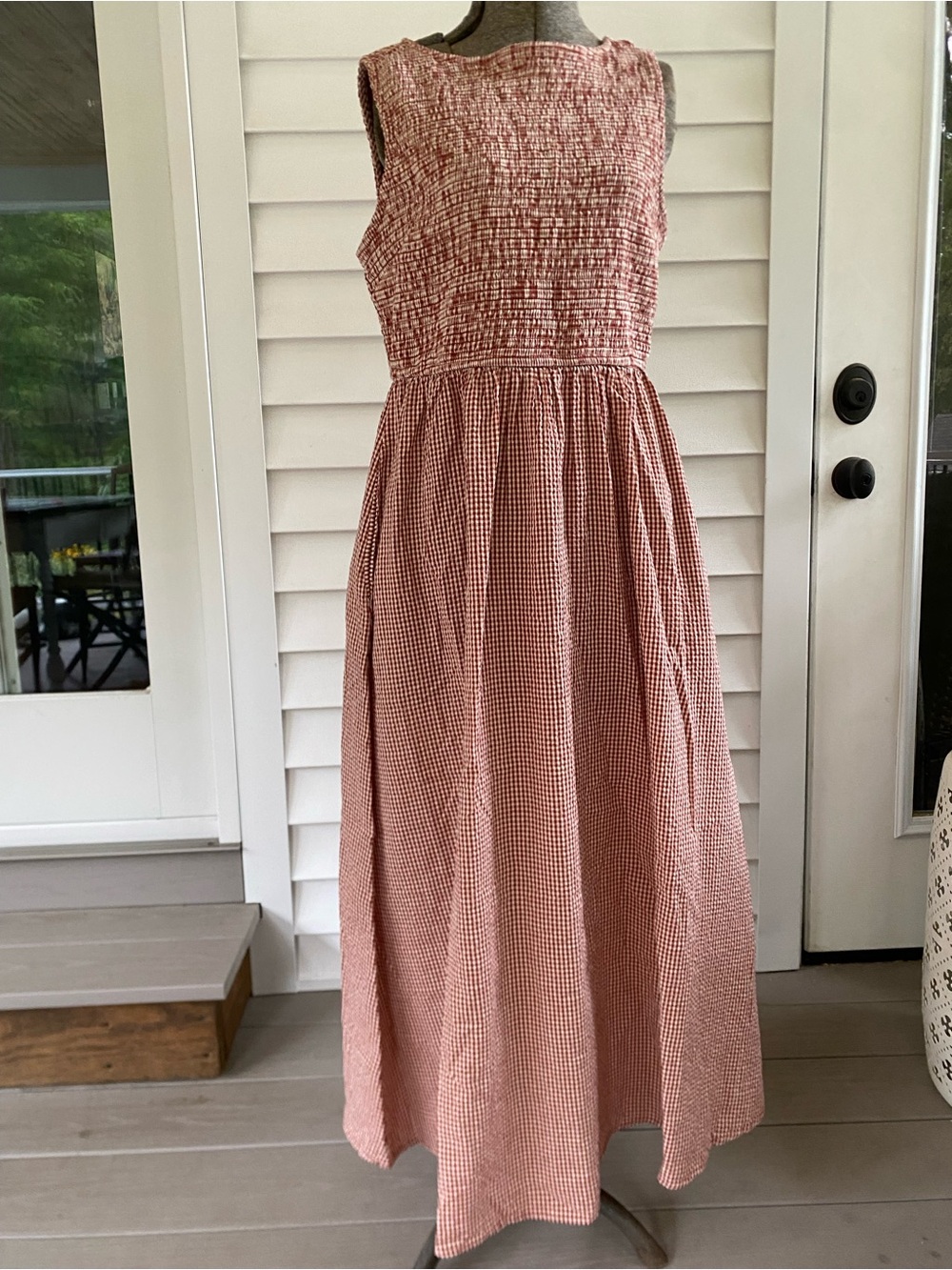 Japna Rust Gingham Smocked Maxi Dress